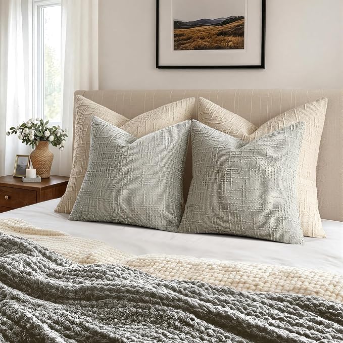 MIULEE Chenille Textured Throw Pillow Covers Light Grey 18x18 Set of 2 | Slubby - Image 4