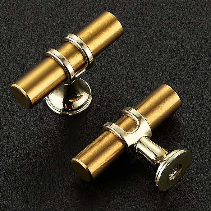 10 Pack Brushed Brass Cabinet Knobs - Gold Kitchen Cabinet Knobs Closet Pulls for Kitchen Drawer Stainless Steel Dresser Hardware 2in Length Single Hole