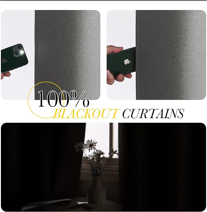 NICETOWN 100% Blackout Grey Curtains 84 inches Long - Image 3