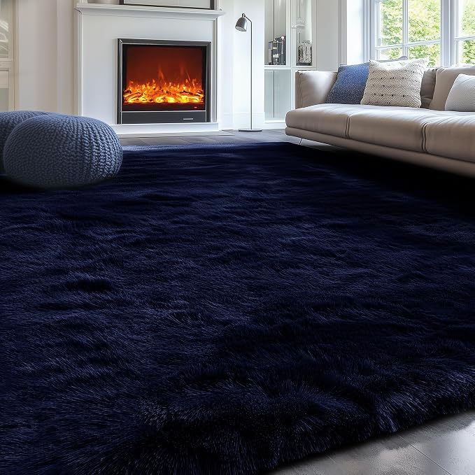 Navy Blue Rug 4x6, Fluffy Dark Blue Rugs - Image 5