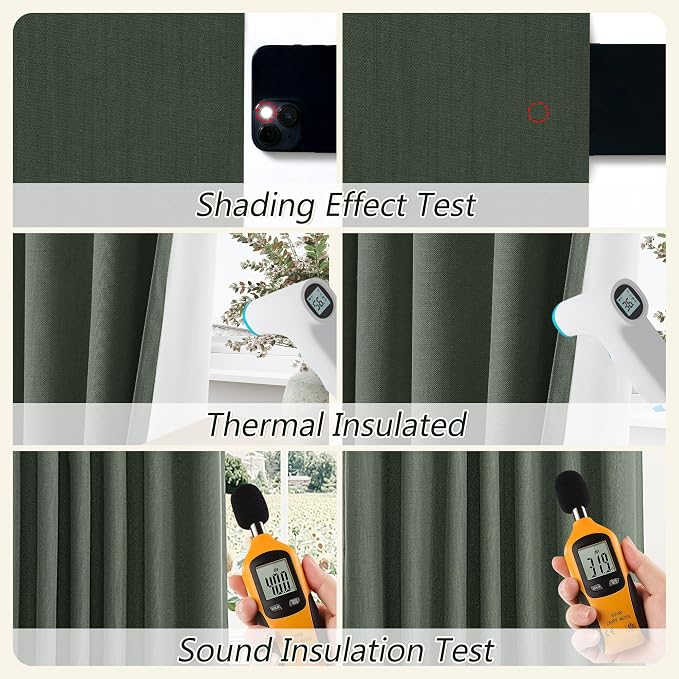 Olive Green 100% Blackout Curtains 96 Inch Length 2 Panels Set - Image 5