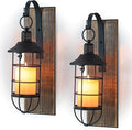 Wall Sconces Candle Holder: Set of 2 Farmhouse Wall Lantern Decor Wood Brown Decorations Indoor for Living Room Front Door Porch