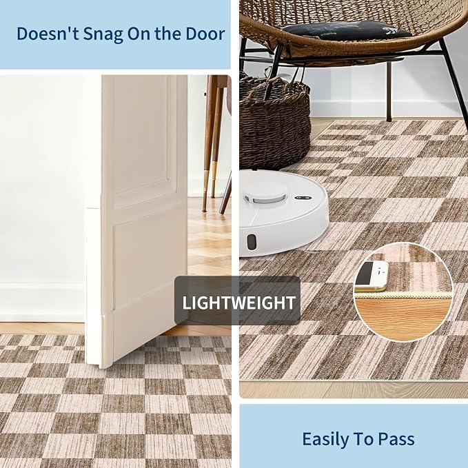 GarveeHome 8x10 Area Rugs Geometric Washable Modern Brown Checkered Rug | - Image 7