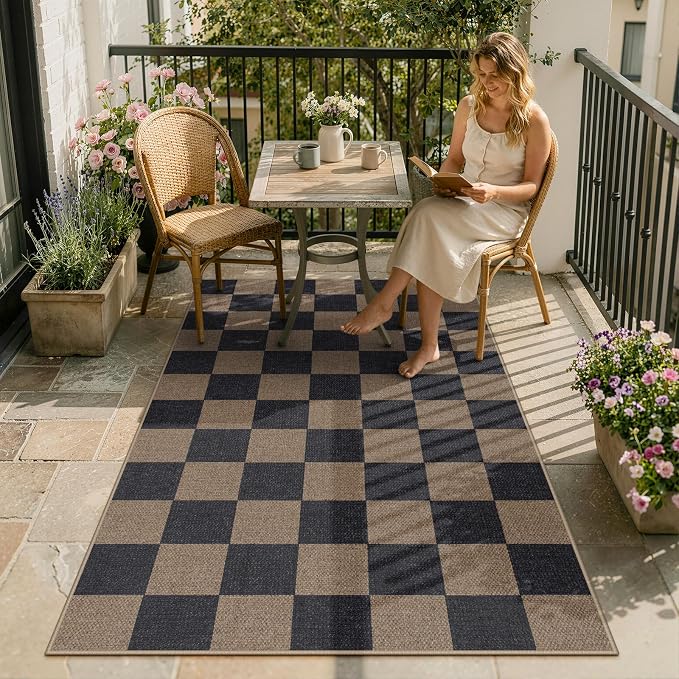Lahome Checkered Easy Jute 3x5 Outdoor Rug, Washable Rugs - Image 3
