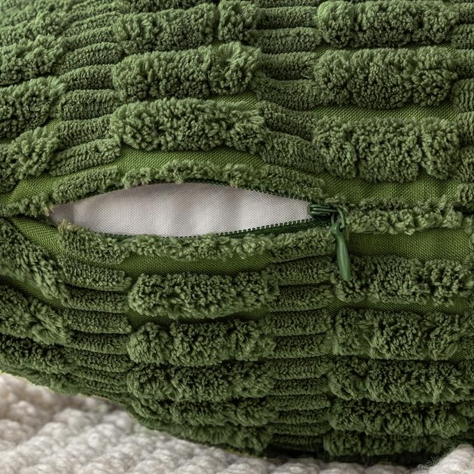 MIULEE Corduroy Decorative Throw Pillow Covers 20x20 Moss Green Pack of 2 | - Image 3