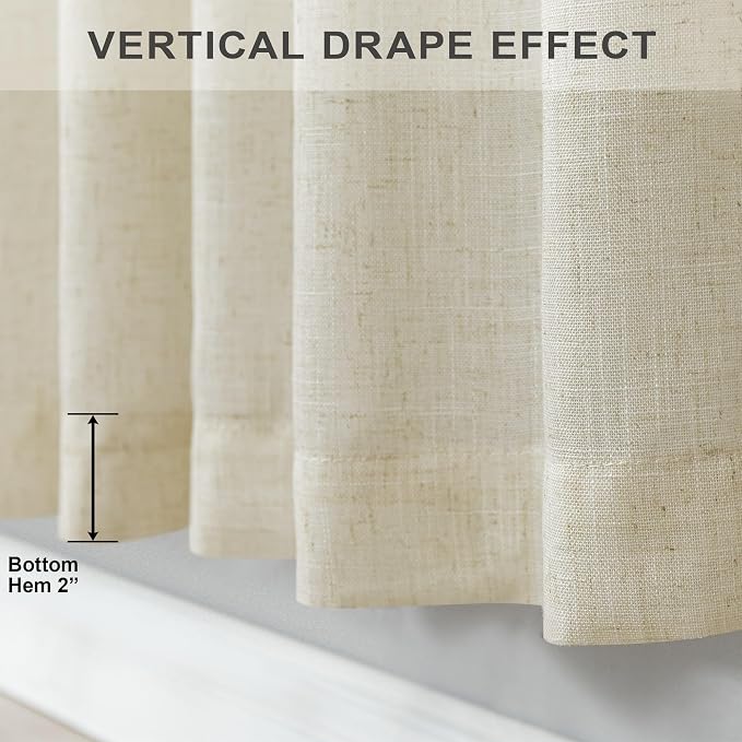 Oatmeal Beige Linen Curtains 92 Inch Length 2 Panels Back Tab Semi Sheer Light - Image 8