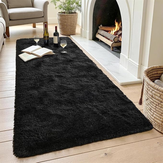 Noahas 2x5 Black Fluffy Soft Runner Rug Non-Slip - Image 4