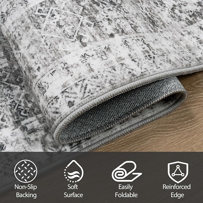 Aelenmu 8x10 Area Rugs for Living Room Washable Bedroom Dining Room Grey | - Image 4