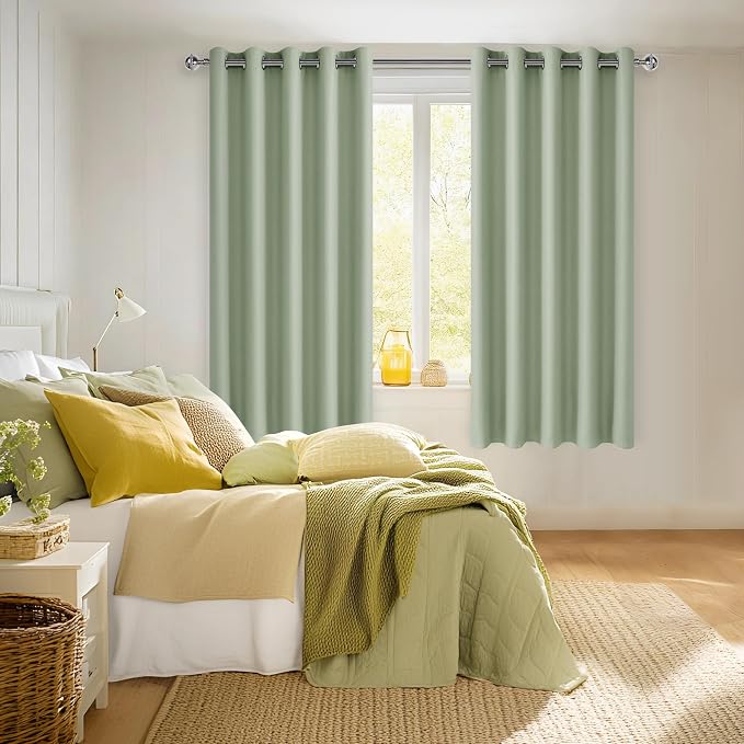 Grommet Blackout Curtains for Bedroom, 60 x 72 Inches Seafoam Green | Thermal - Image 7