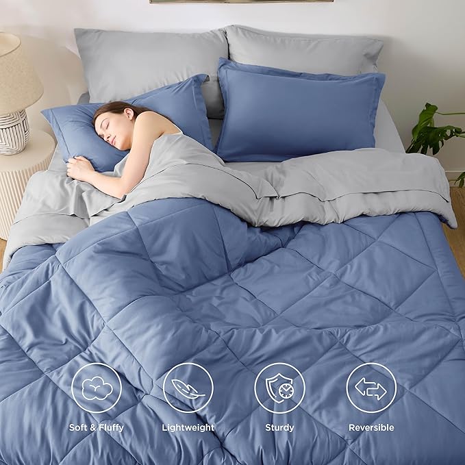 Bedsure King Size Comforter Set - 7 Pieces Reversible Infinity Blue Bedding, King Size Bed Set for All Seasons, Bed in a Bag with Down Alternative Comforter, Sheets, Pillowcases & Shams
