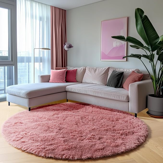 Blush Round Area Rugs 5ft, Soft Bedroom Circle Rug Mats - Image 3