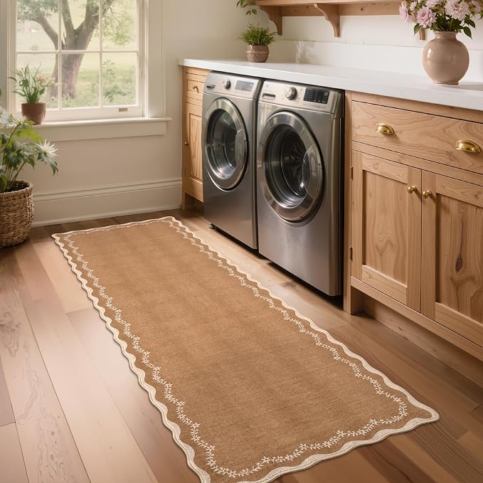 GarveeHome 2x6 Scalloped Washable Runner Rug Non Slip Hallway Kitchen Rug | - Image 4