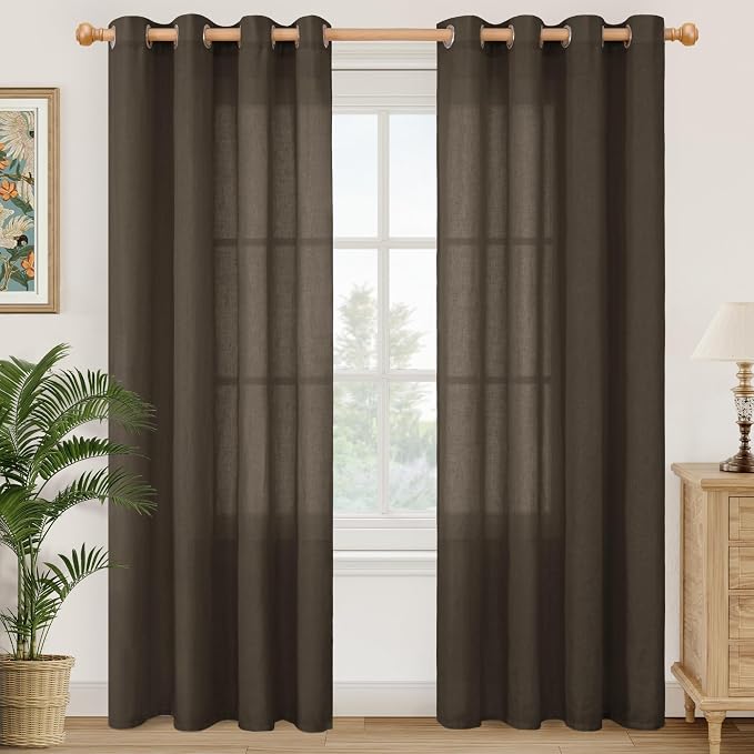 YoungsTex Brown Linen Semi Sheer Curtains 80 Inches Long by YoungsTex