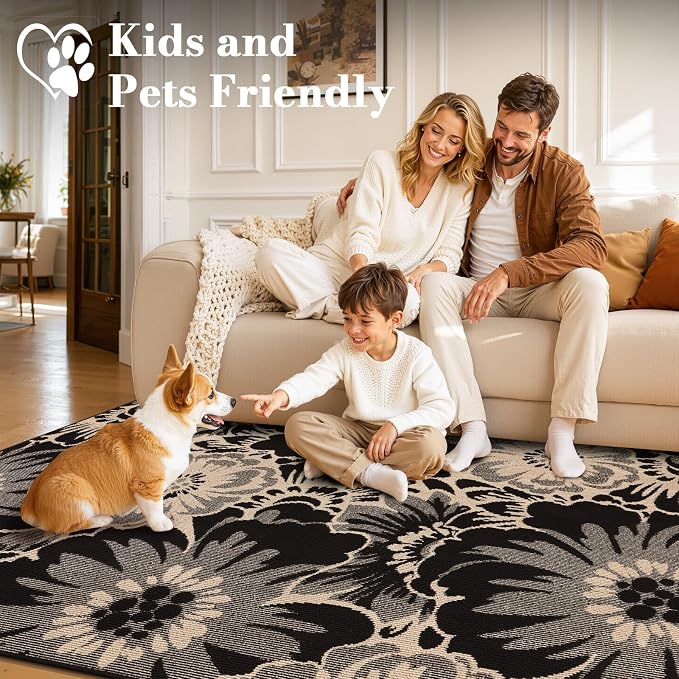 Findosom Washable Area Rug 4x6, Non Slip High-Low Textured Floral Rugs - Image 5