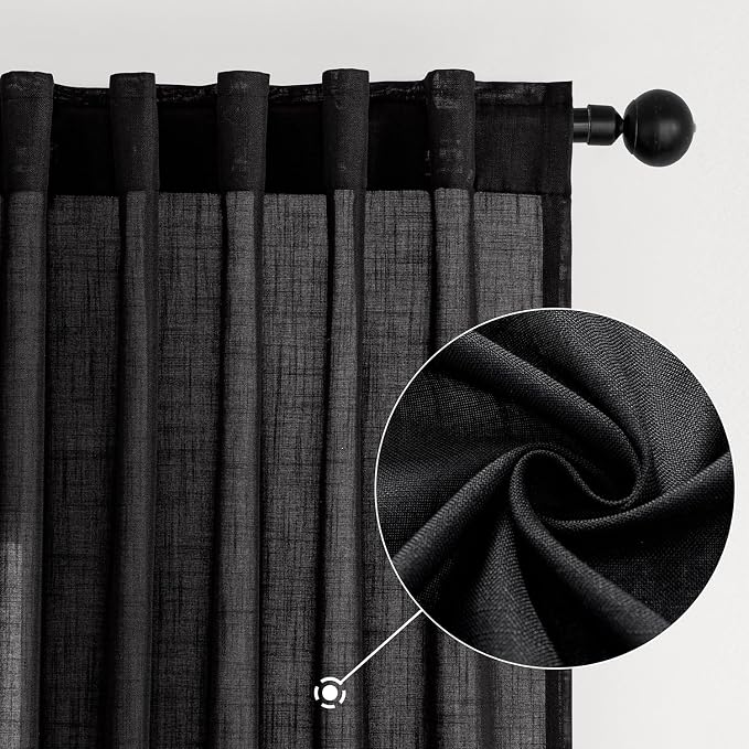 MIULEE Black Linen Curtains 84 Inch Length 2 Panels - Image 2