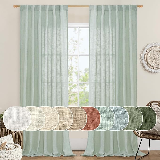 Light Sage Linen Sheer Curtains by LAMIT
