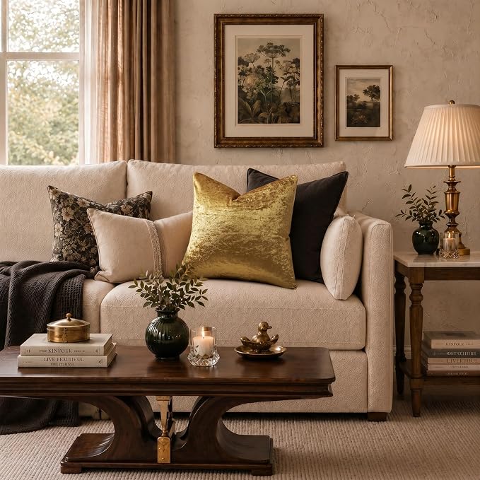 GIGIZAZA Crushed Gold Velvet Throw Pillow Covers 18x18 Pack of 2 | Decorative - Image 4