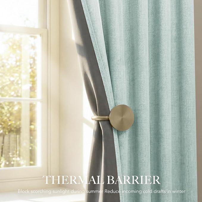 NICETOWN Seafoam Green Blackout Linen Curtains 95" Long, Rod Pocket Back Tab - Image 9