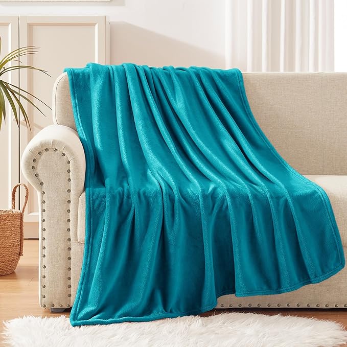 Exclusivo Mezcla Extra Large Fleece Throw Blanket for Couch, Sofa, 300GSM Super Soft and Warm Blankets, Teal Throw All Season Use, Cozy, Plush, Lightweight, 50x70 Inches