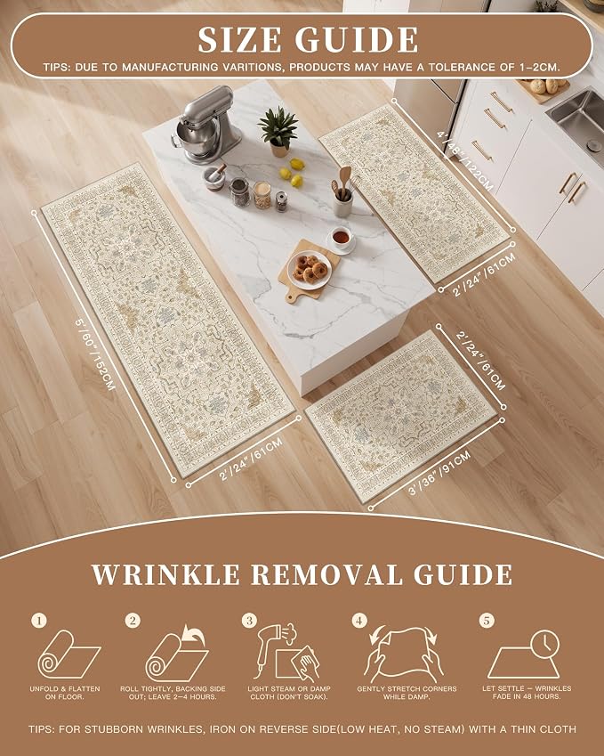 Madane Washable Kitchen Rug Set of 3 Small Area Rugs Non-Slip - Image 5