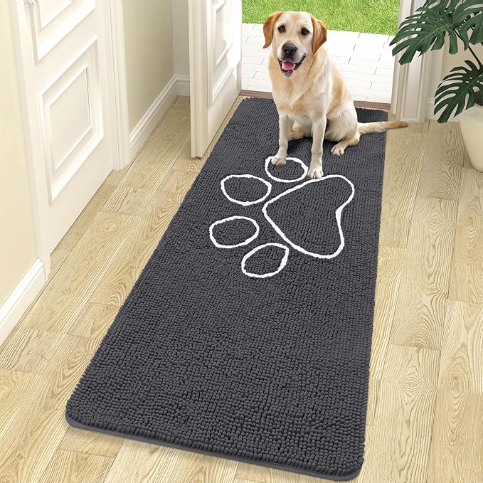 OLANLY Dog Door Mat for Muddy Paws 70x24, Paw Print Design Chenille Mud Mat | by OLANLY