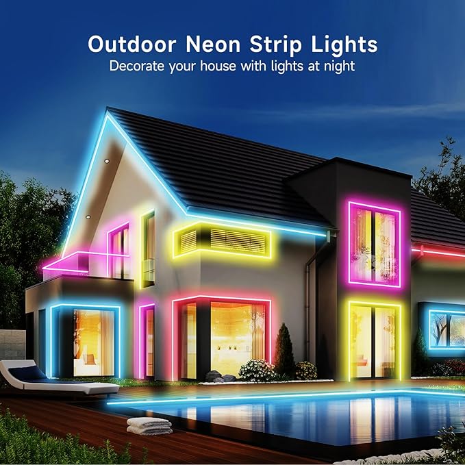 LED Neon Rope Lights, 16.4ft RGB LED Light Strip, 24V Music Sync App/Remote Control DIY Rope Light, IP67 Waterproof Gaming Neon Strip Lights for Bedroom Indoor Oudoor Décor