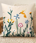 Embroidered Throw Pillow Cover 18x18 Inch, Flower Bird | Decorative Pillow Cover by Kokaaee
