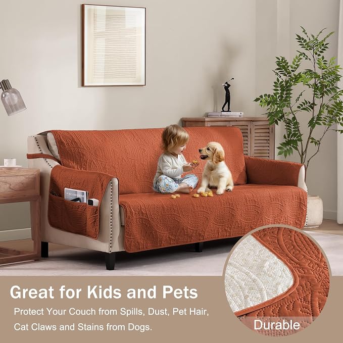 Orange Loveseat Covers for 2 Cushion Couch, Water-Repellent Covers for Love Seat - Image 2