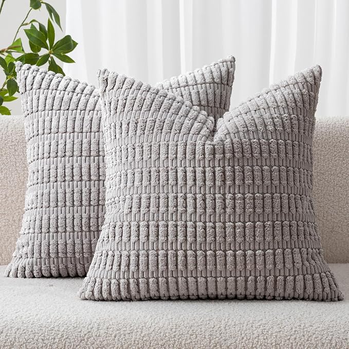 MIULEE Euro Sham Corduroy Decorative Throw Pillow Covers 22x22 Light Grey | by MIULEE