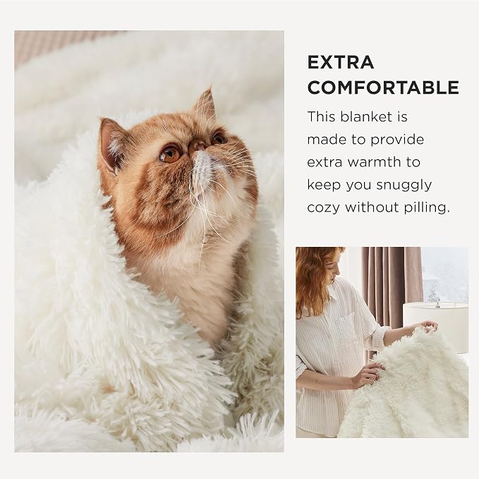 Bedsure GentleSoft Fluffy Cream Blankets Queen Size - Image 3