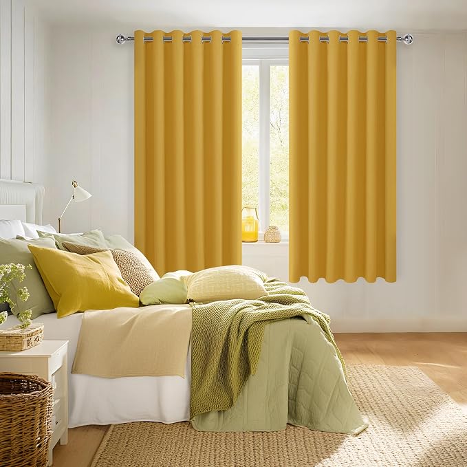 Blackout Curtains for Bedroom, 70 x 63 Inch Mustard Yellow 2 Panels | Thermal - Image 6
