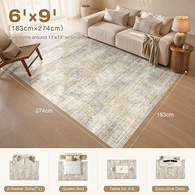 cotiled 6x9 Area Rugs for Living Room: Boho Washable Rug for Dining Room | - Image 2