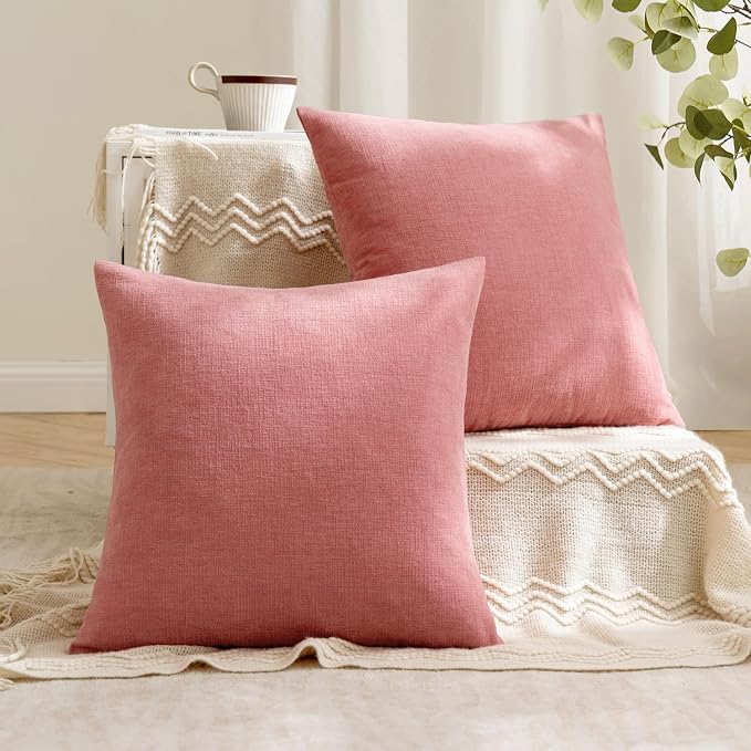 MIULEE Coral Red Chenille Couch Throw Pillow Covers, 18x18 | Set of 2, Soft - Image 4