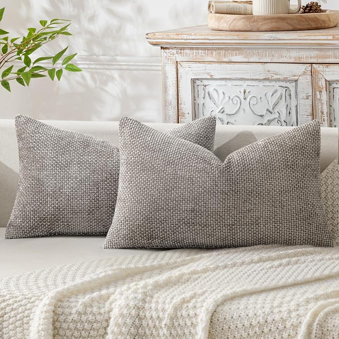 MIULEE Decorative Lumbar Throw Pillow Covers 12x20 Inch Light Gray 2 Pack | by MIULEE
