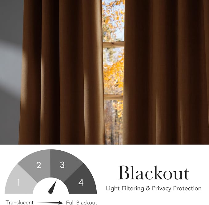 NICETOWN Gold Brown Faux Linen Room Darkening Rod Pocket Curtains 63 inch Length - Image 6