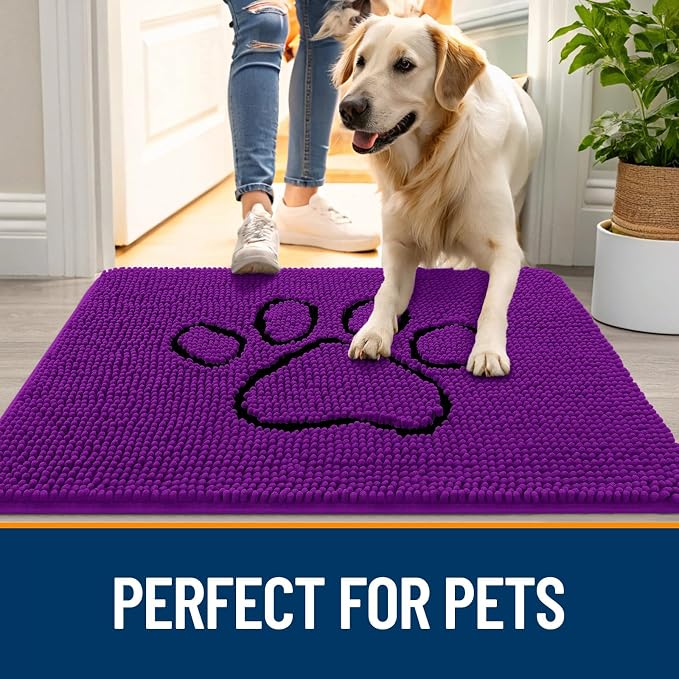 OLANLY Dog Door Mat for Muddy Paws 36x24, Paw Print Design Chenille Mud Mat | - Image 6