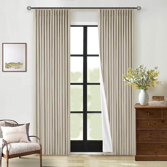 Oatmeal Pinch Pleated Full Blackout Curtains Linen Blend 80 Inches Long | Room by Twodrapes