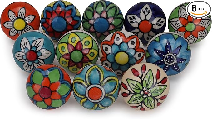 Cabinet Multicolor Assorted Ceramic Drawer Pull Handle Kitchen Cupboard Wardrobe Knob Boho Room Decorative Furniture Dresser Drawers Knobs-Pack of 12