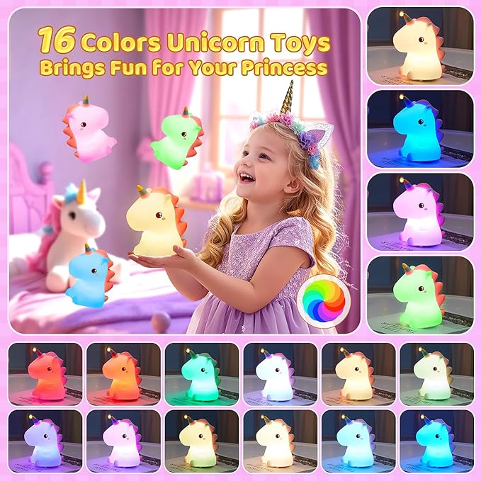 One Fire Red Night Light for Kids, 【16 Colors & 4 Modes】 Silicone Night Light for Girls, Tap 2 Brightness Cute Lamps, Last 10H Kids Lamps, Soft & Safe Girls, 【Small Size】