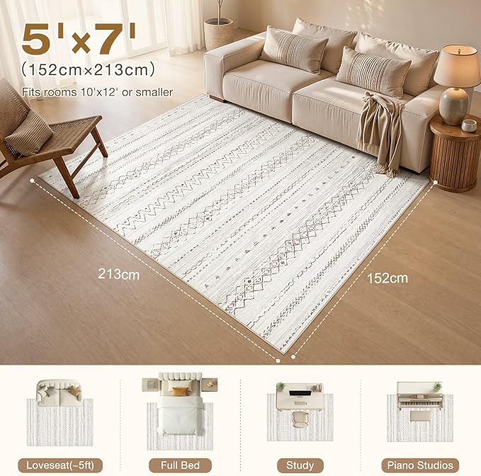 cotiled Boho 5x7 Area Rugs for Living Room: Soft Moroccan Washable Rug | Solve - Image 9