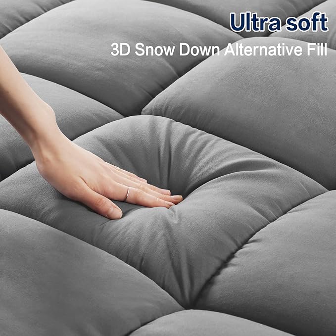 SOPAT Mattress Topper Twin XL Size Extra Thick Mattress Pad 8-21" Deep Pocket Soft Down Alternative Fill Mattress Protector Pillow Top Mattress Cover (39x80 Inches, Grey)