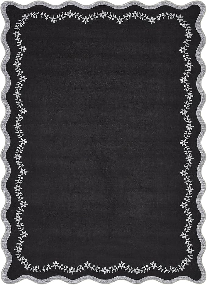 GarveeHome 5x7 Scalloped Area Rug Black Washable Bedroom Living Room Rug | Soft by GarveeHome