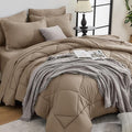 HEVUMYI Khaki Twin-XL Comforter Set - 5-Piece All Season Bed in a Bag Twin-XL, Ultra Soft Bedding Set with Comforter, Flat Sheet, Fitted Sheet, Pillowcases, Pillow Shams