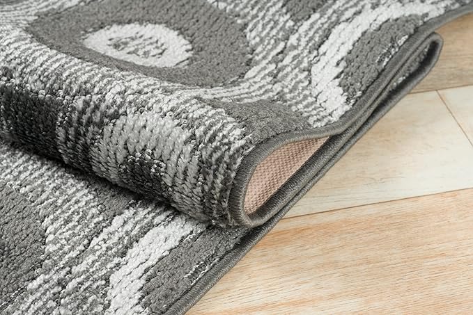 Custom Length Cut to Size Retro Modern Geometric Carpet Runner Rug for Hallways, Non Slip Rubber Backed, 31 inch Wide X Customized Length, Geo Grey, 31 inch X 25 feet