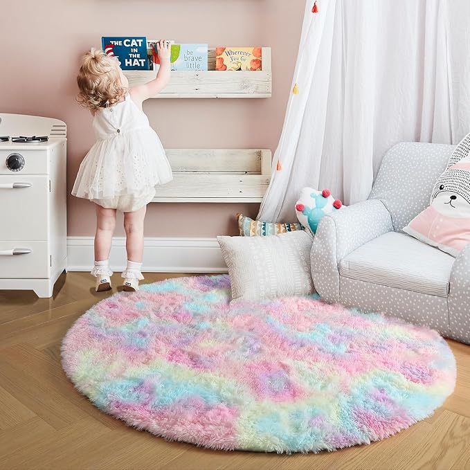 Amdrebio Rainbow Unicorn Pastel Round Circle Rug 5Ft - Image 8