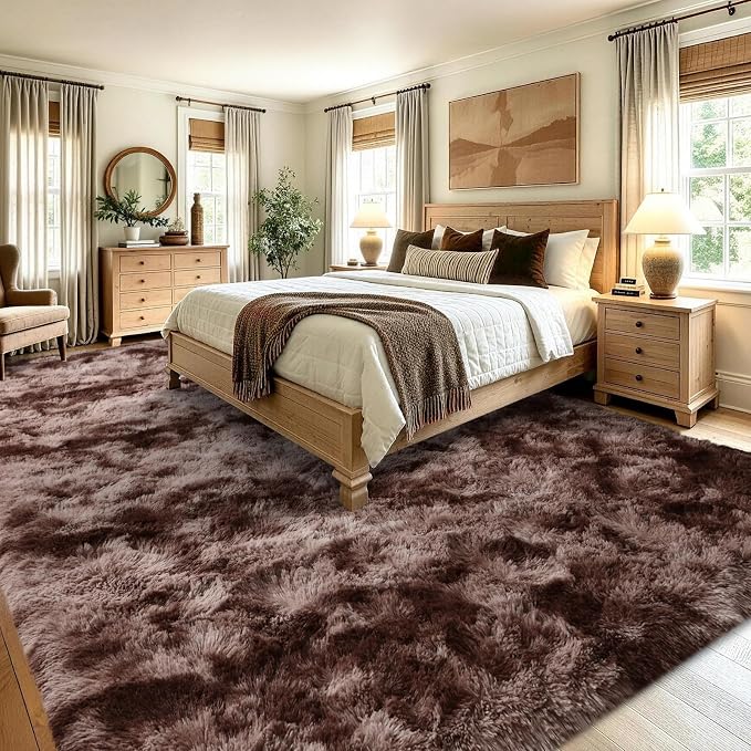 8x10 Extra Large Tie-Dyed Brown Fluffy Area Rug Non-Slip - Image 4
