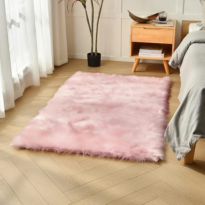 duduta Pink Faux Sheepskin Fur Rug 3x5 ft, Fluffy Carpet Rug | Shag Fuzzy by duduta