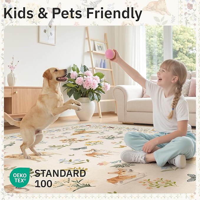 Soalmost Dog 8x10 Area Rugs for Living Room, Washable Animal Soft Rug Beige | - Image 5