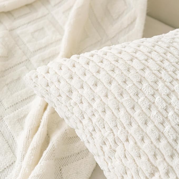 Set of 4 Cream White Decorative Throw Pillow Covers 26x26 Inch Corduroy Pillow - Image 6