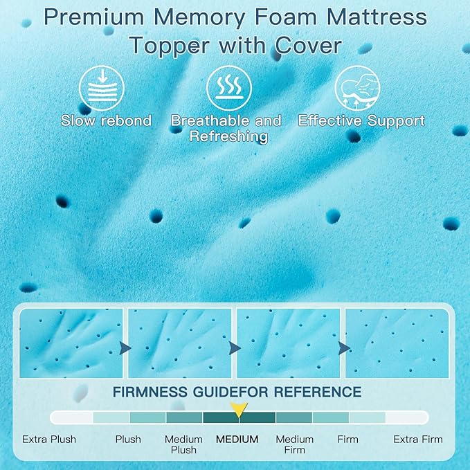 Airensky 2 Inch Memory Foam Mattress Topper, Cooling Gel Infused High Density King (76"x80") Topper with Removable Skin-Friendly Cover, Bed Topper for Pressure Relief Back Pain, CertiPUR-US Certified